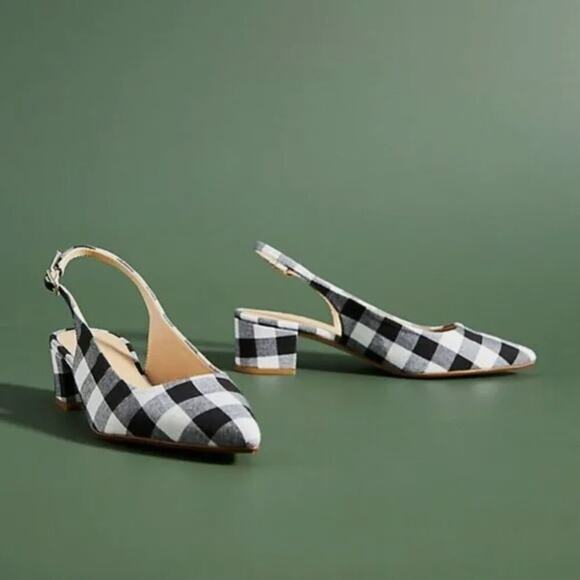 Anthropologie Black and White Checkered Heels - Picture 1 of 7